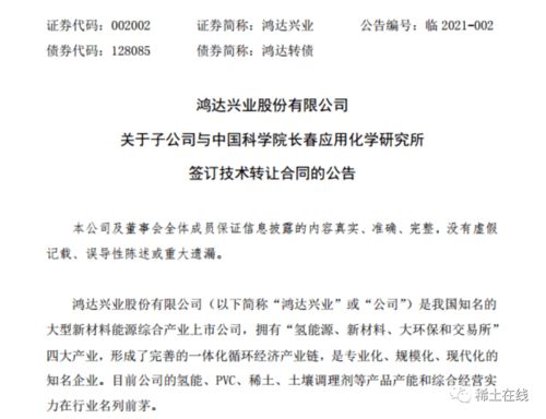 鴻達興業攜手新達茂稀土，引進中科院長春應化所核心專利技術，加速稀土產業技術升級